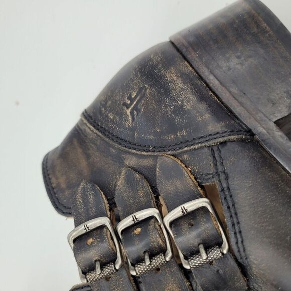 Frye Womens Ray Belted Bootie Ankle Boot Black Distressed Pointed Toe 6.5M - Picture 5 of 10